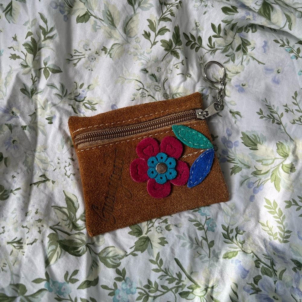 Brown Coin Purse with Floral Design